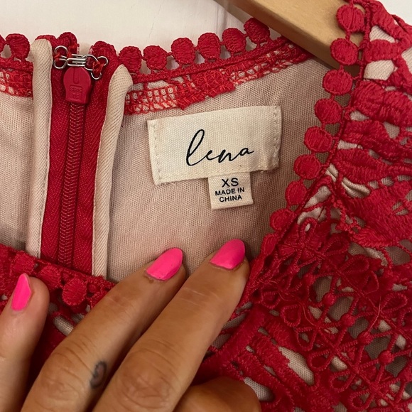 NWOT Lena Crochet Lace Mini Dress with Scalloped Bottom in Red Size XS - Picture 6 of 7